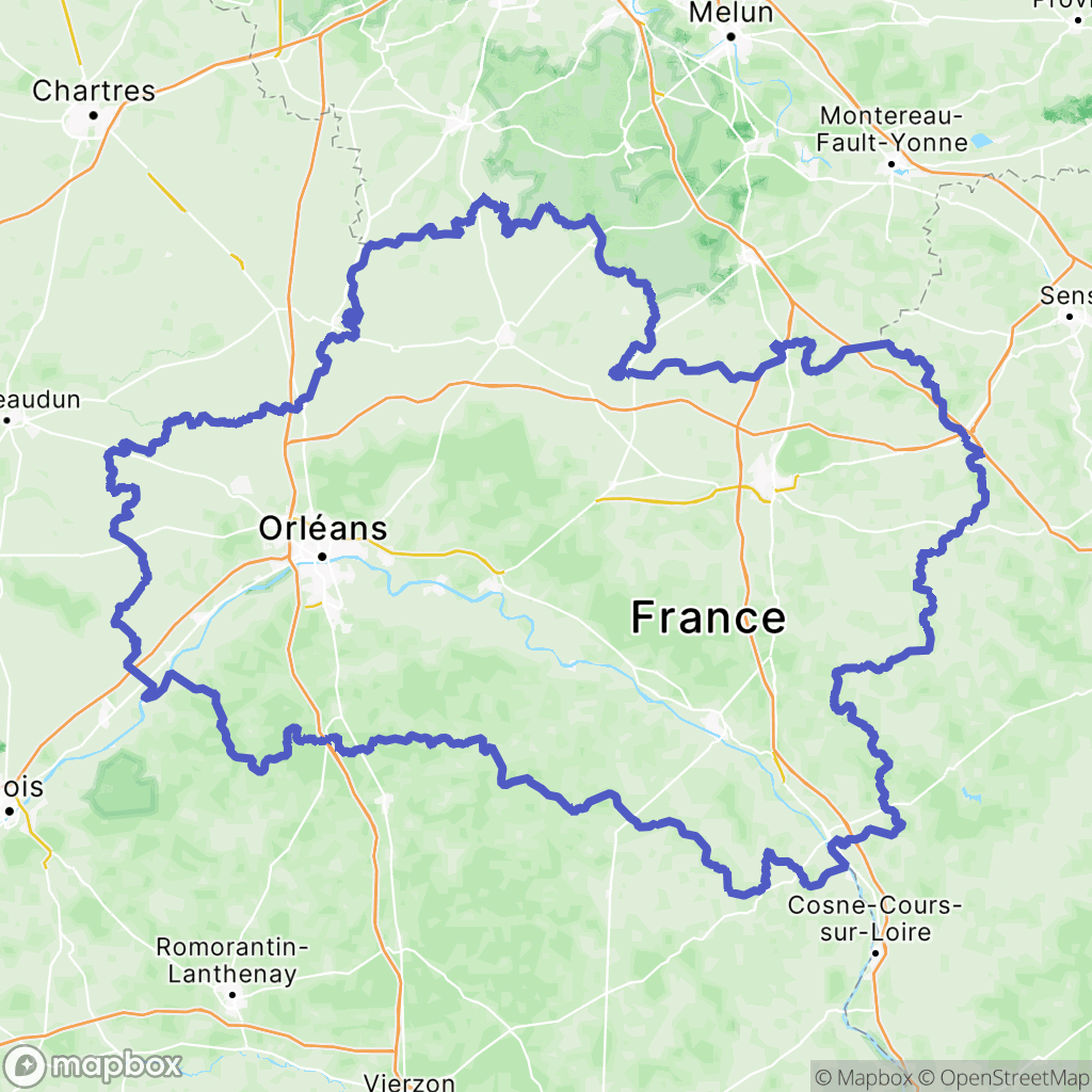 Loiret : carte des parcours de randonnée - France