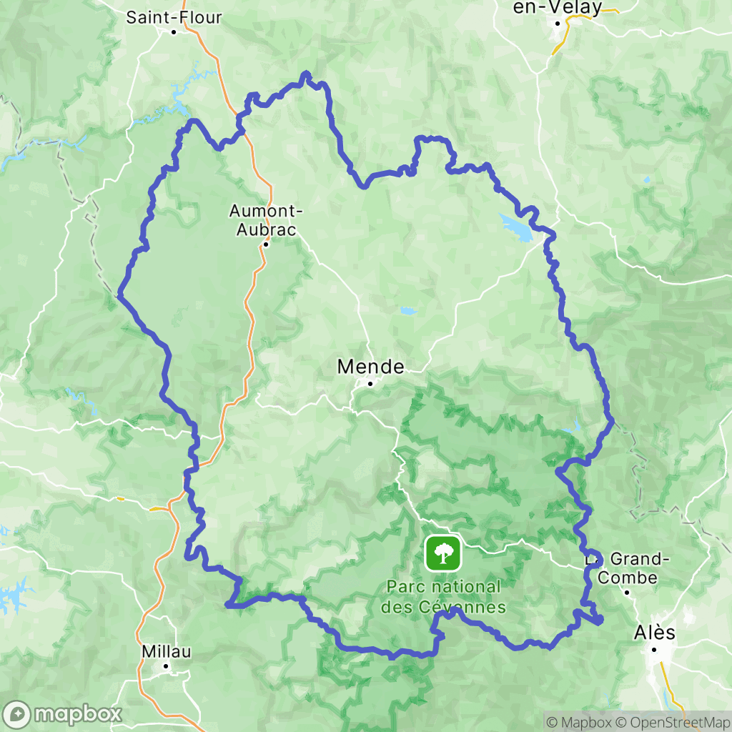 Lozère : carte des parcours de randonnée - France