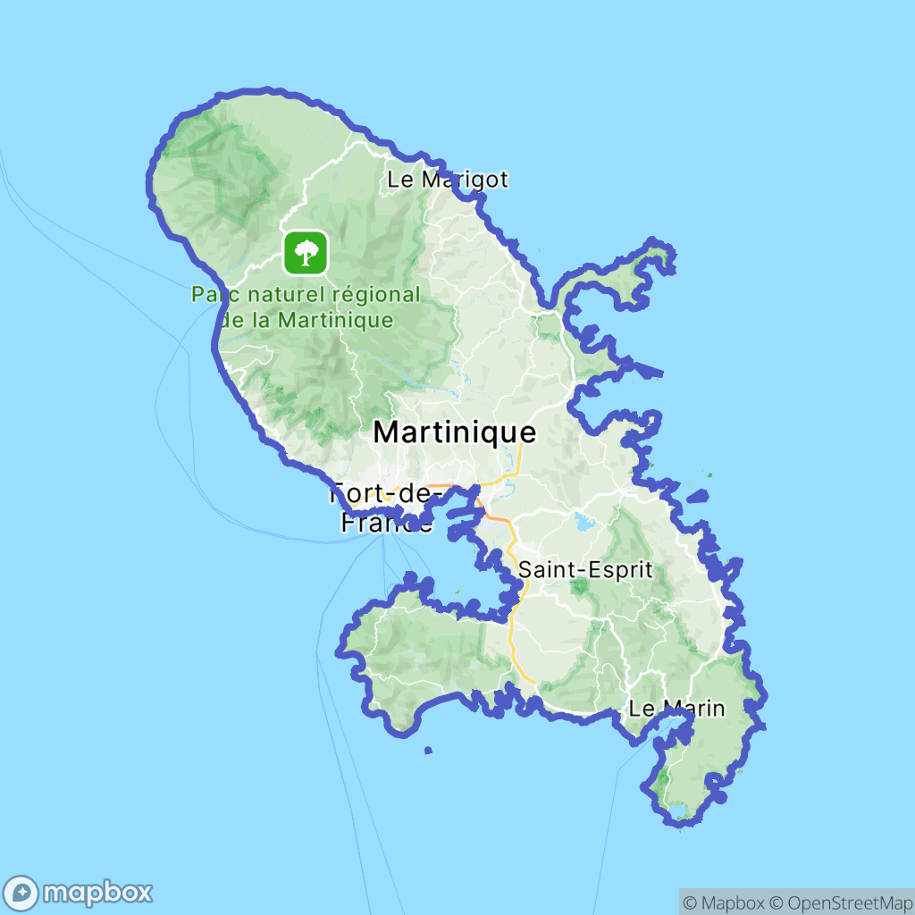 Martinique : carte des parcours de randonnée - France