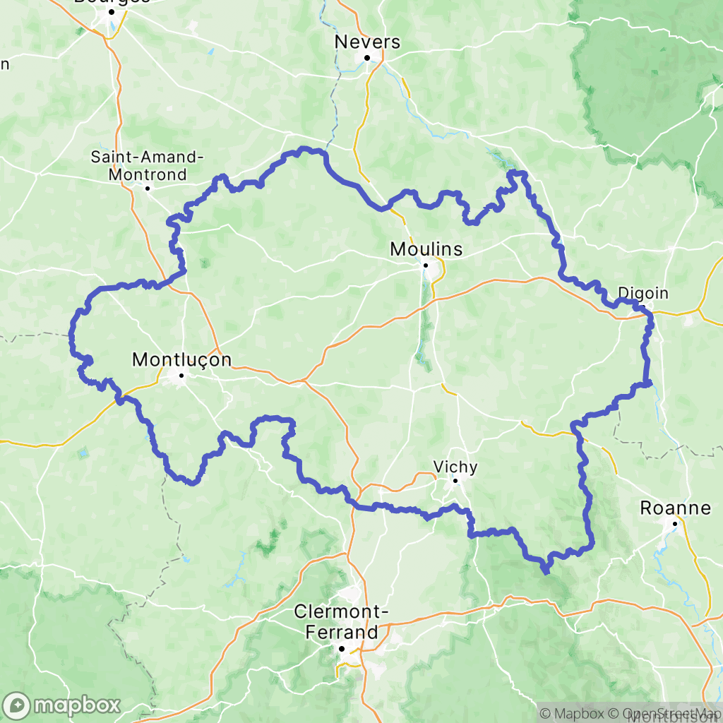 Allier : carte des parcours de randonnée - France