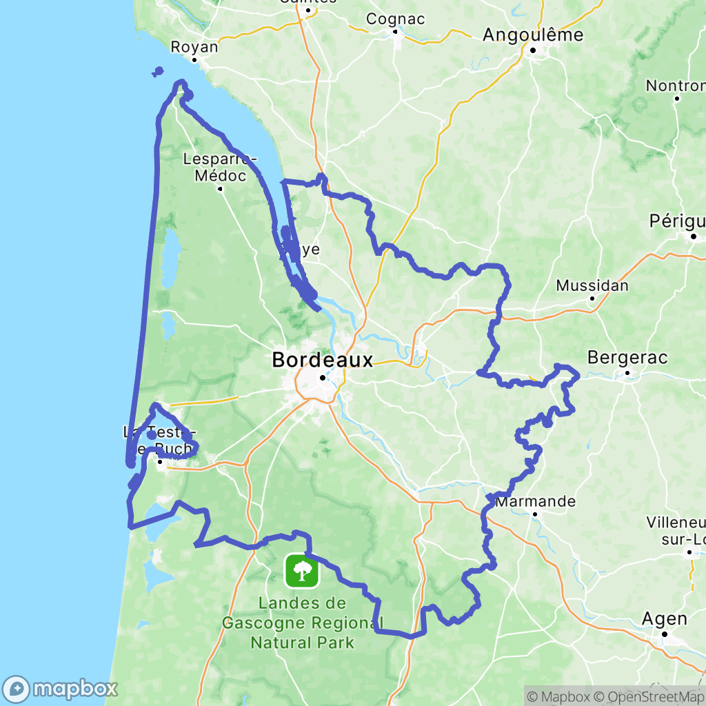 Gironde : carte des parcours de randonnée - France