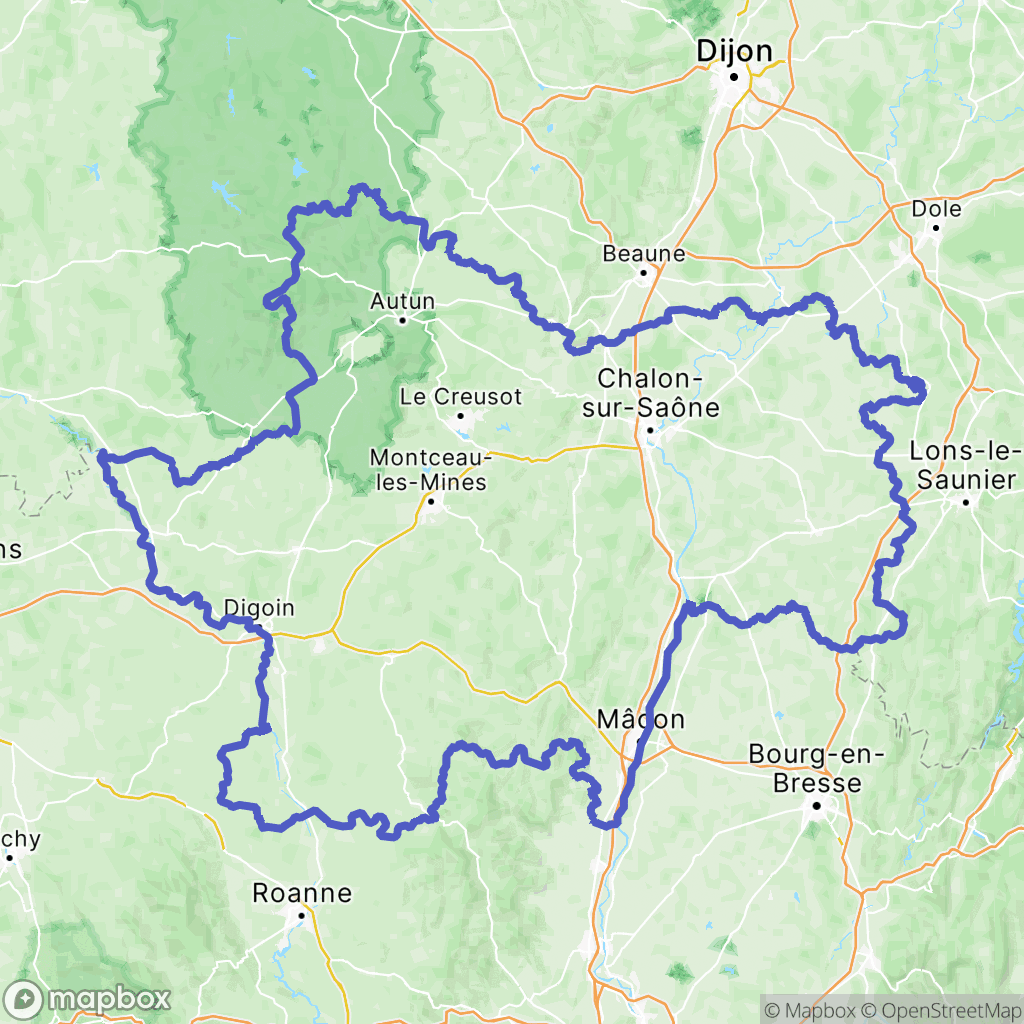 Carte de la zone de délimitation de saone-et-loire