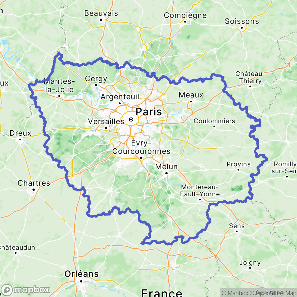Carte de la zone de délimitation de ile-de-france