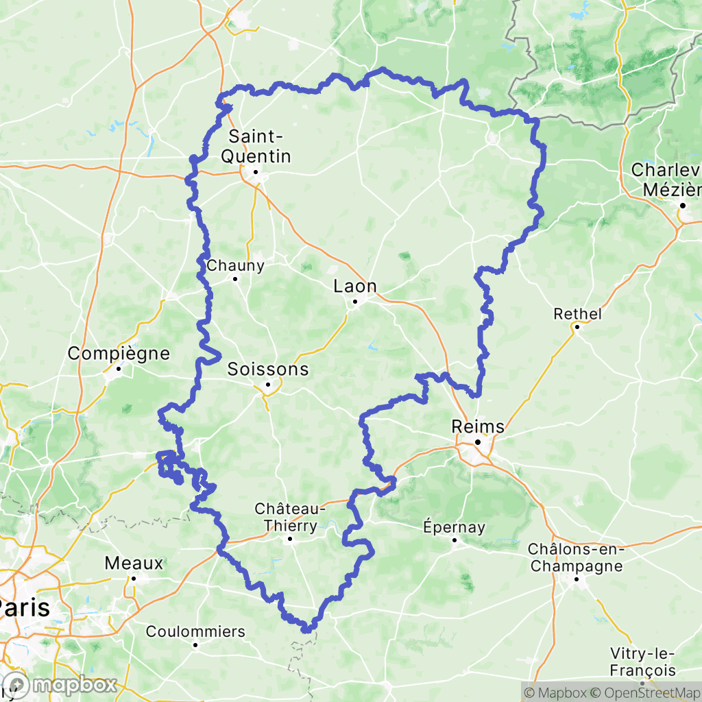 Aisne : carte des parcours de randonnée - France