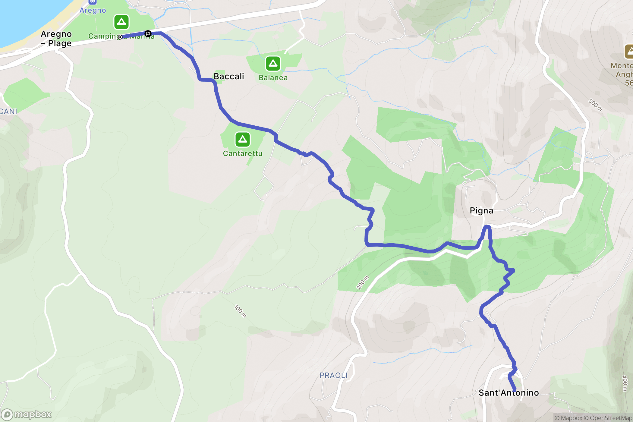 Aregno : carte du parcours de randonnée - France