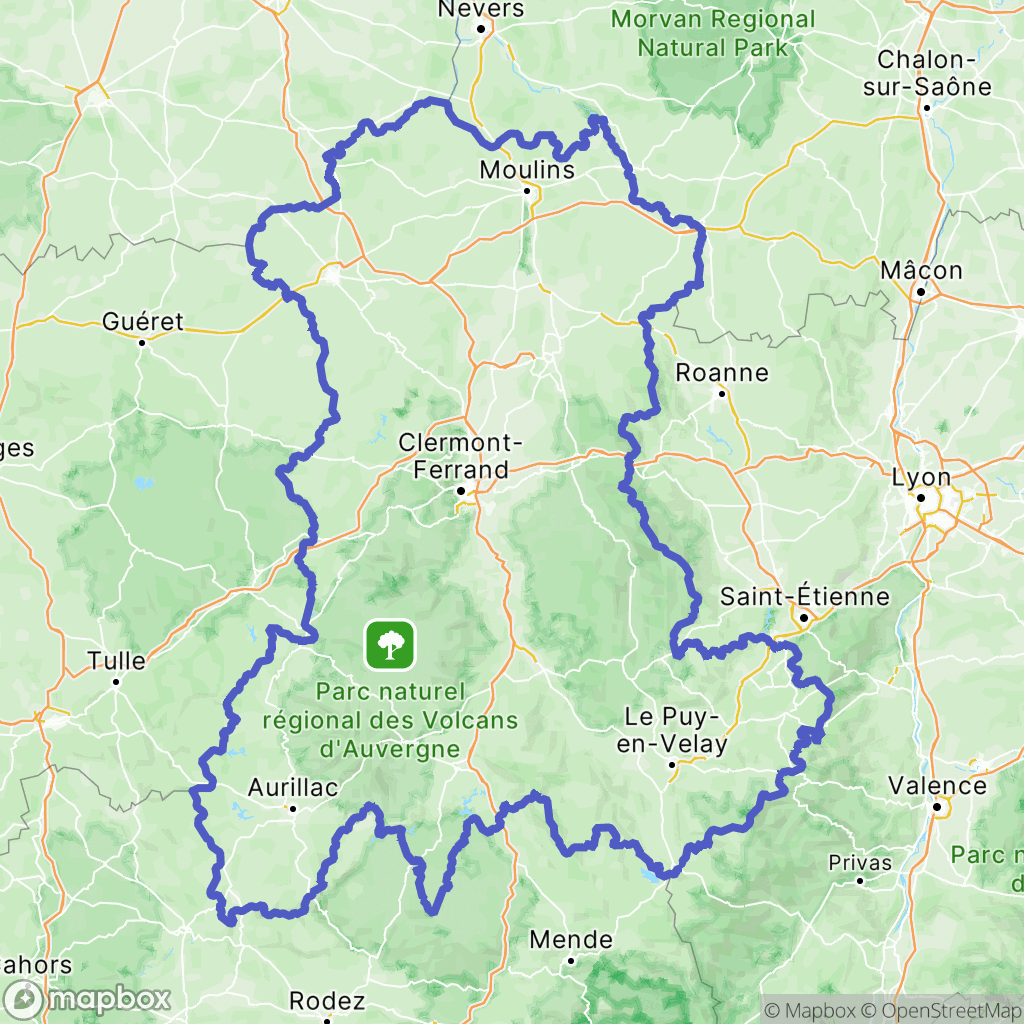 Carte de la zone de délimitation de randonnee-auvergne