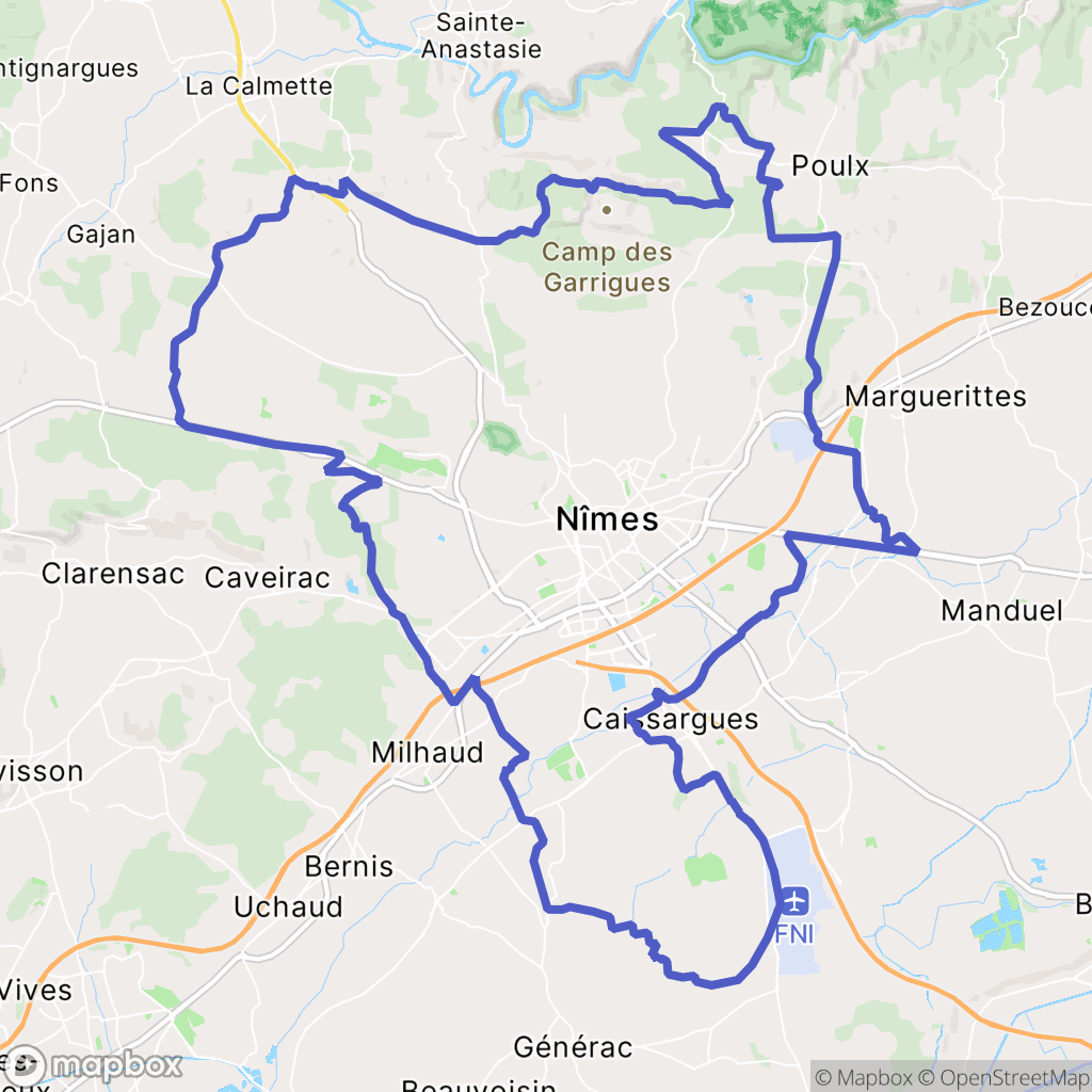 Nîmes : carte des parcours de randonnée - France