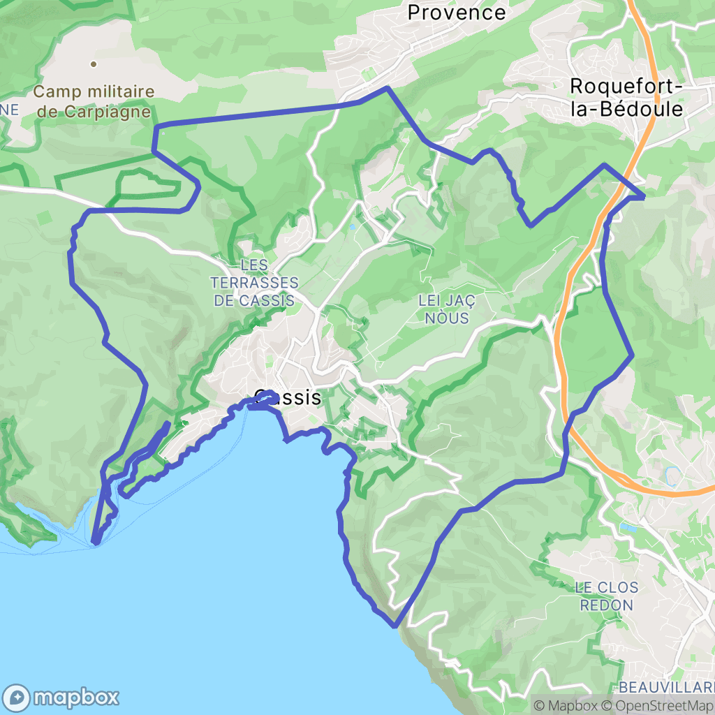 Carte de la zone de délimitation de randonnee-cassis