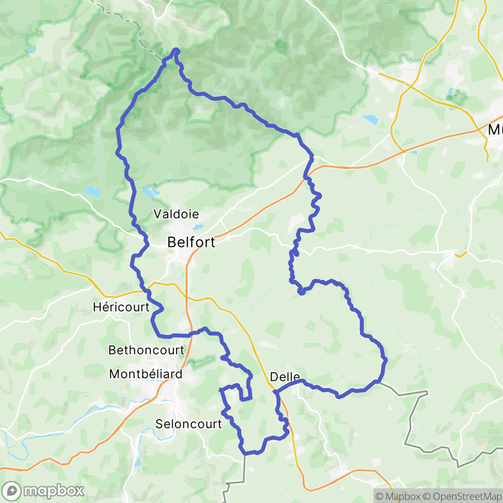 Territoire de Belfort : carte des parcours de randonnée - France
