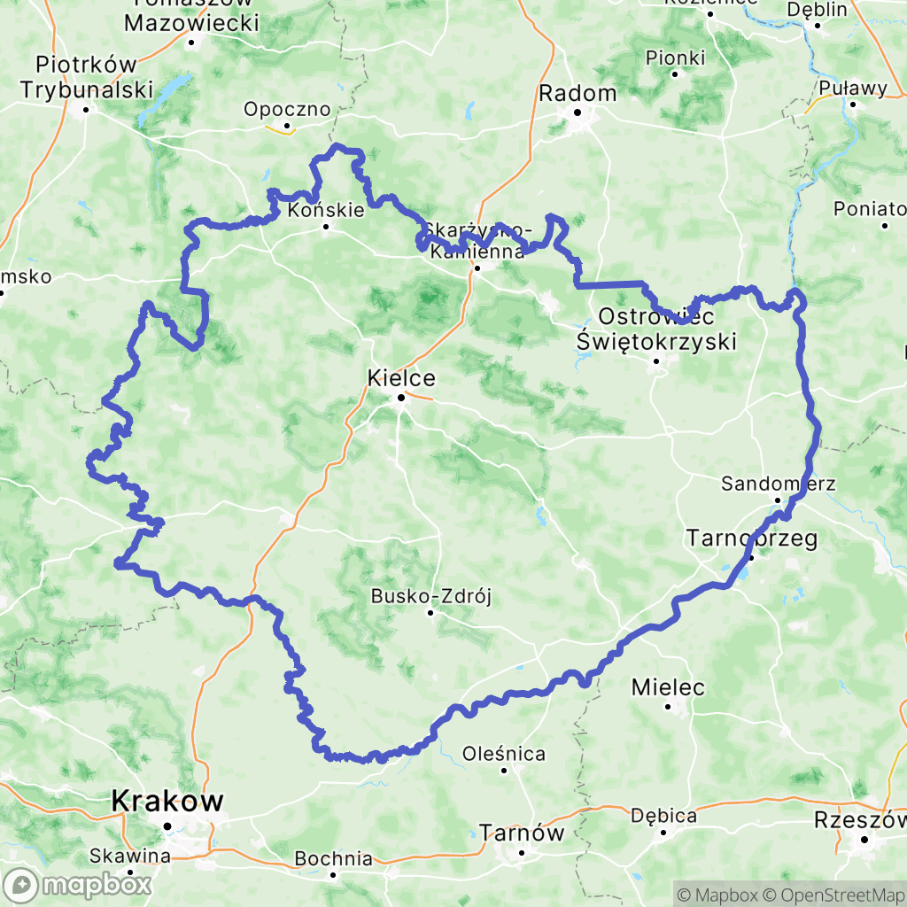 Mapa wyznaczonego obszaru swietokrzyskie