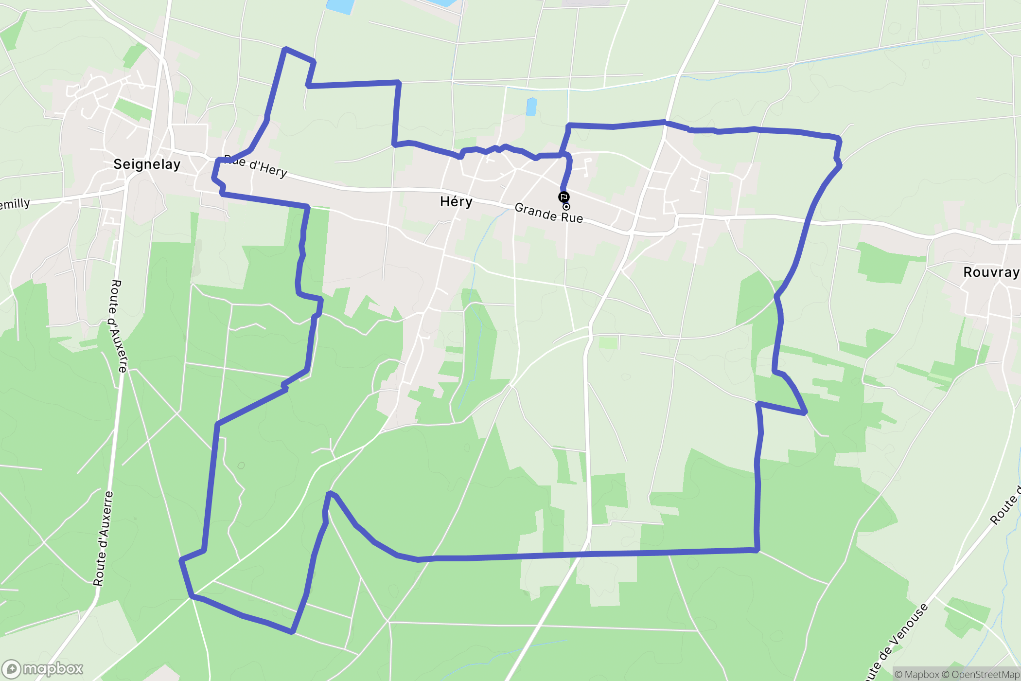 Héry : carte du parcours de randonnée - France