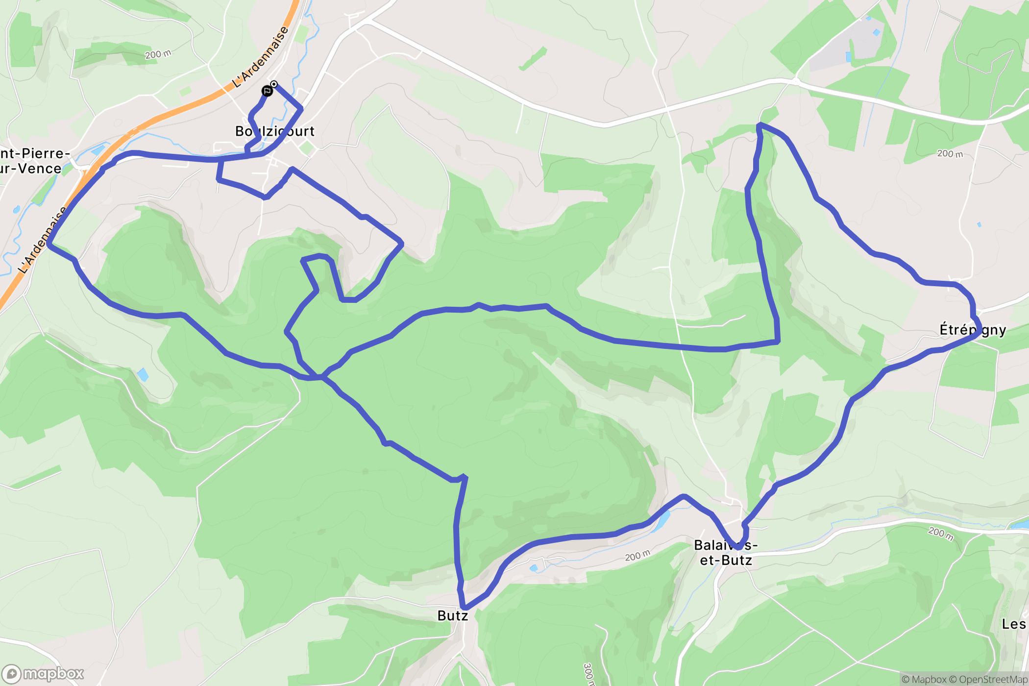 Boulzicourt : carte du parcours de randonnée - France