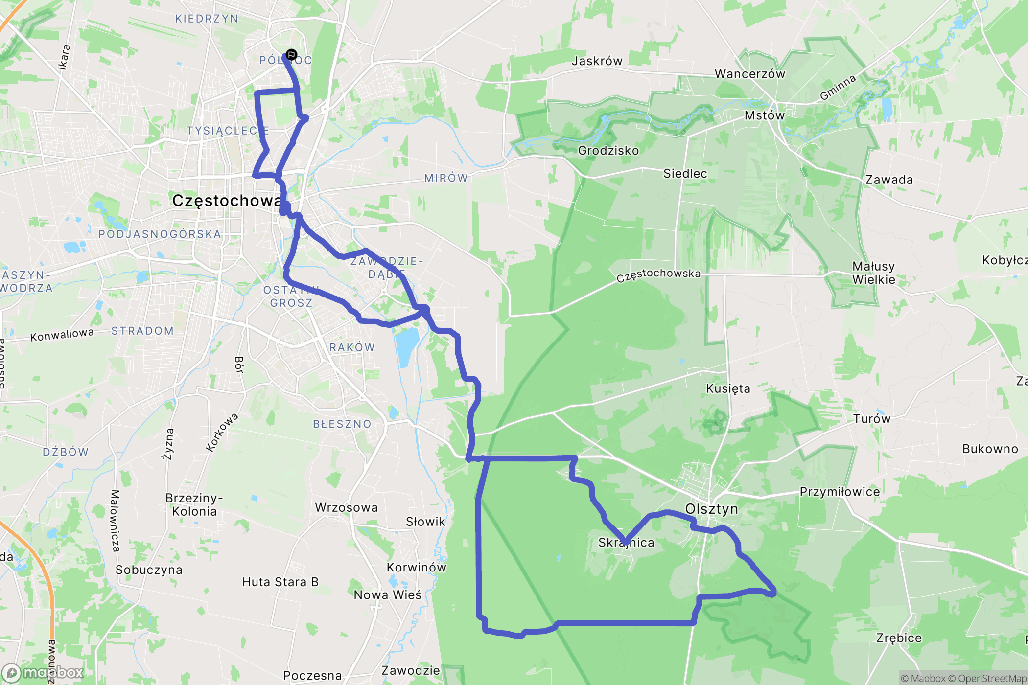 Częstochowa: mapa trasy - Poland