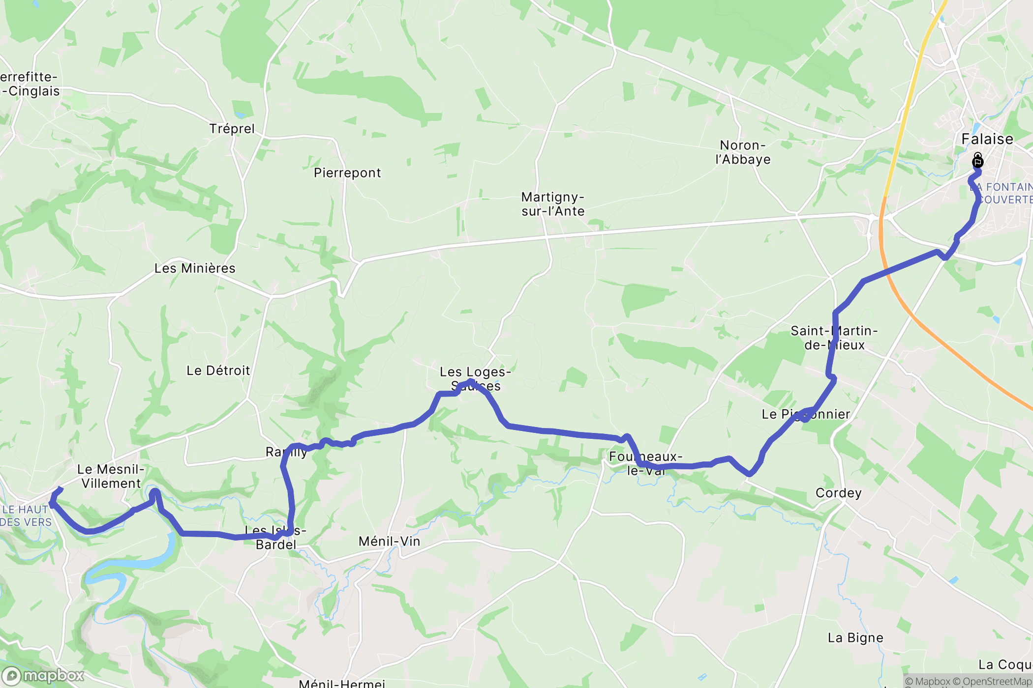 Falaise : carte du parcours de randonnée - France