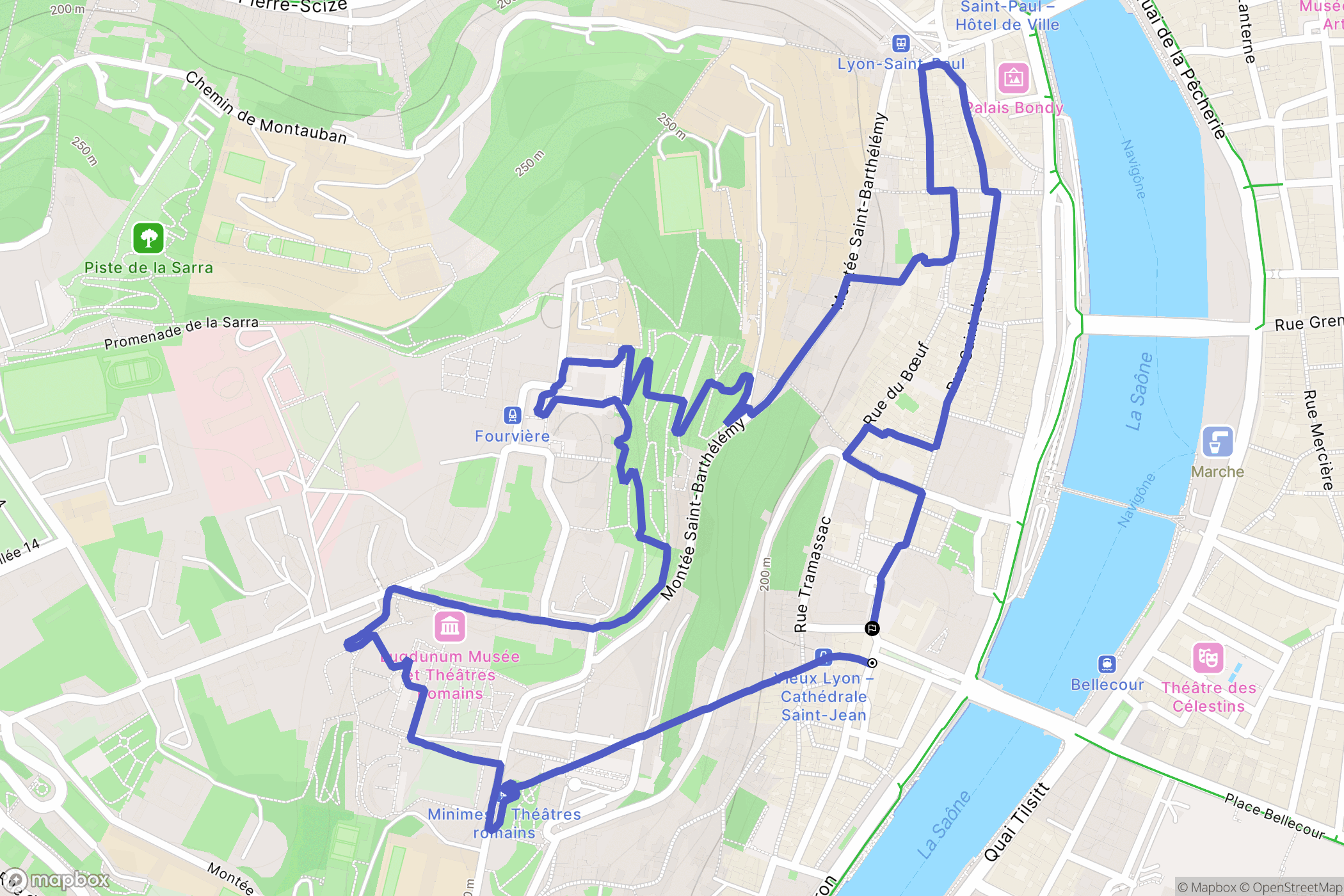Lyon : carte du parcours de randonnée - France