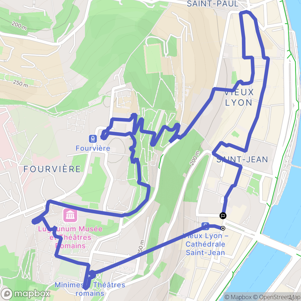 Lyon : carte du parcours de randonnée - France
