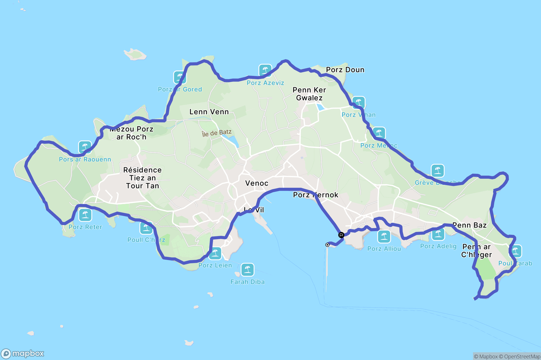 Île de Batz : carte du parcours de randonnée - France