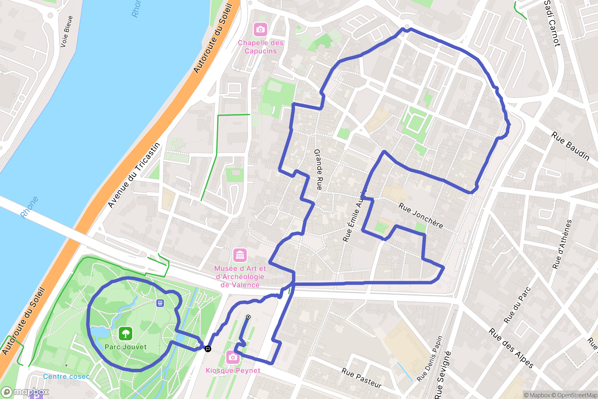 Valence : carte du parcours de randonnée - France