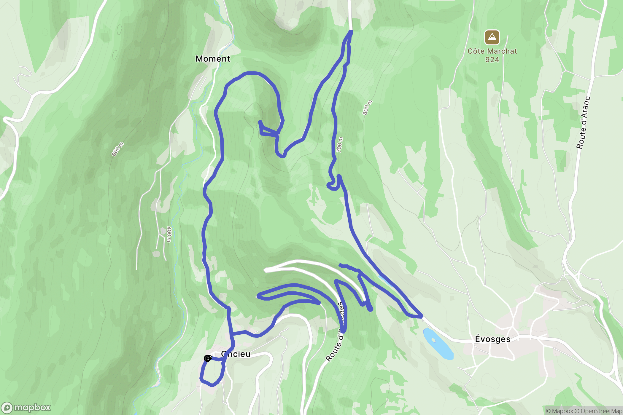 Oncieu : carte du parcours de randonnée - France