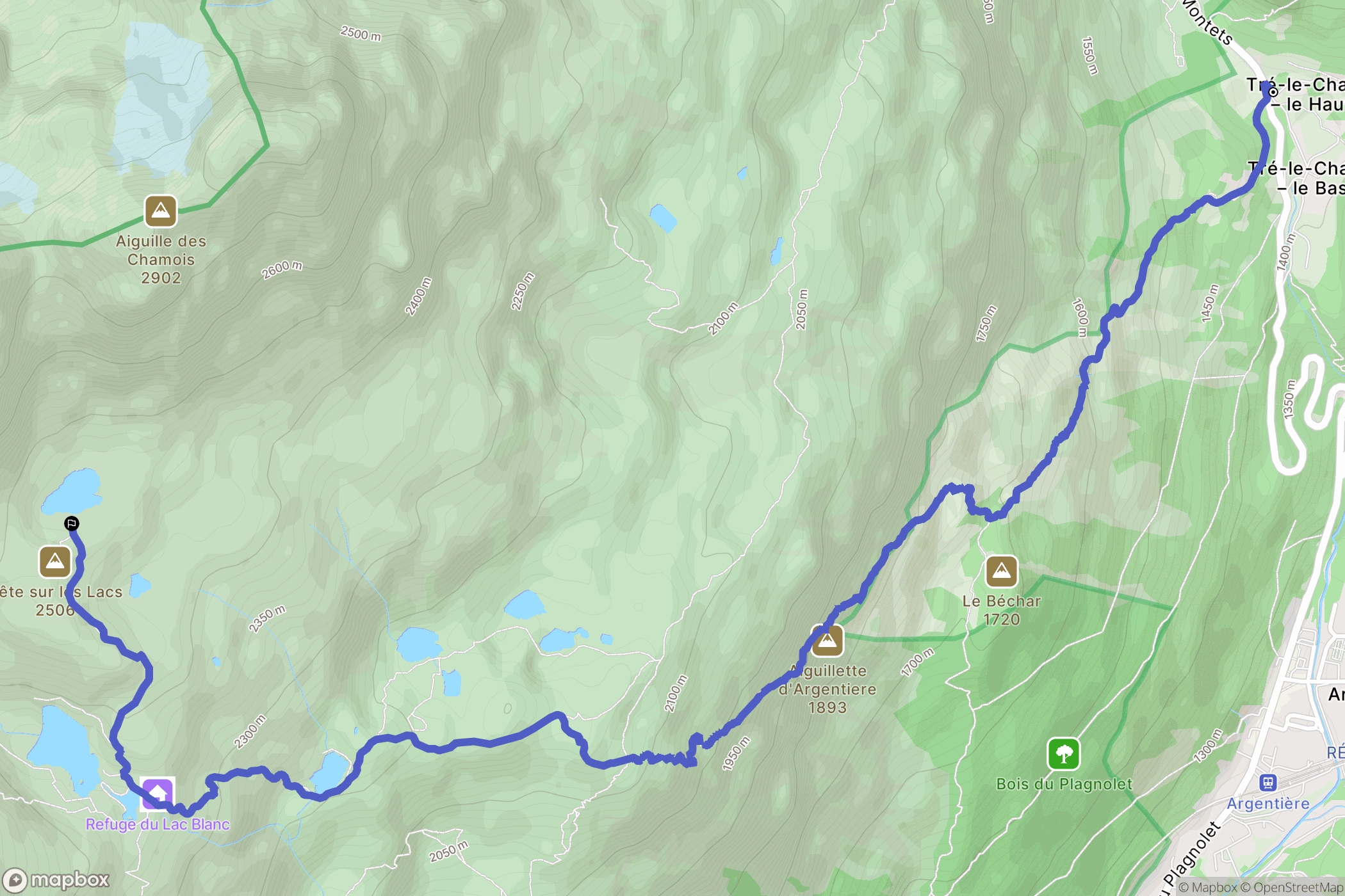 Tré-le-Champ-le Haut, Argentière : carte du parcours de randonnée - France