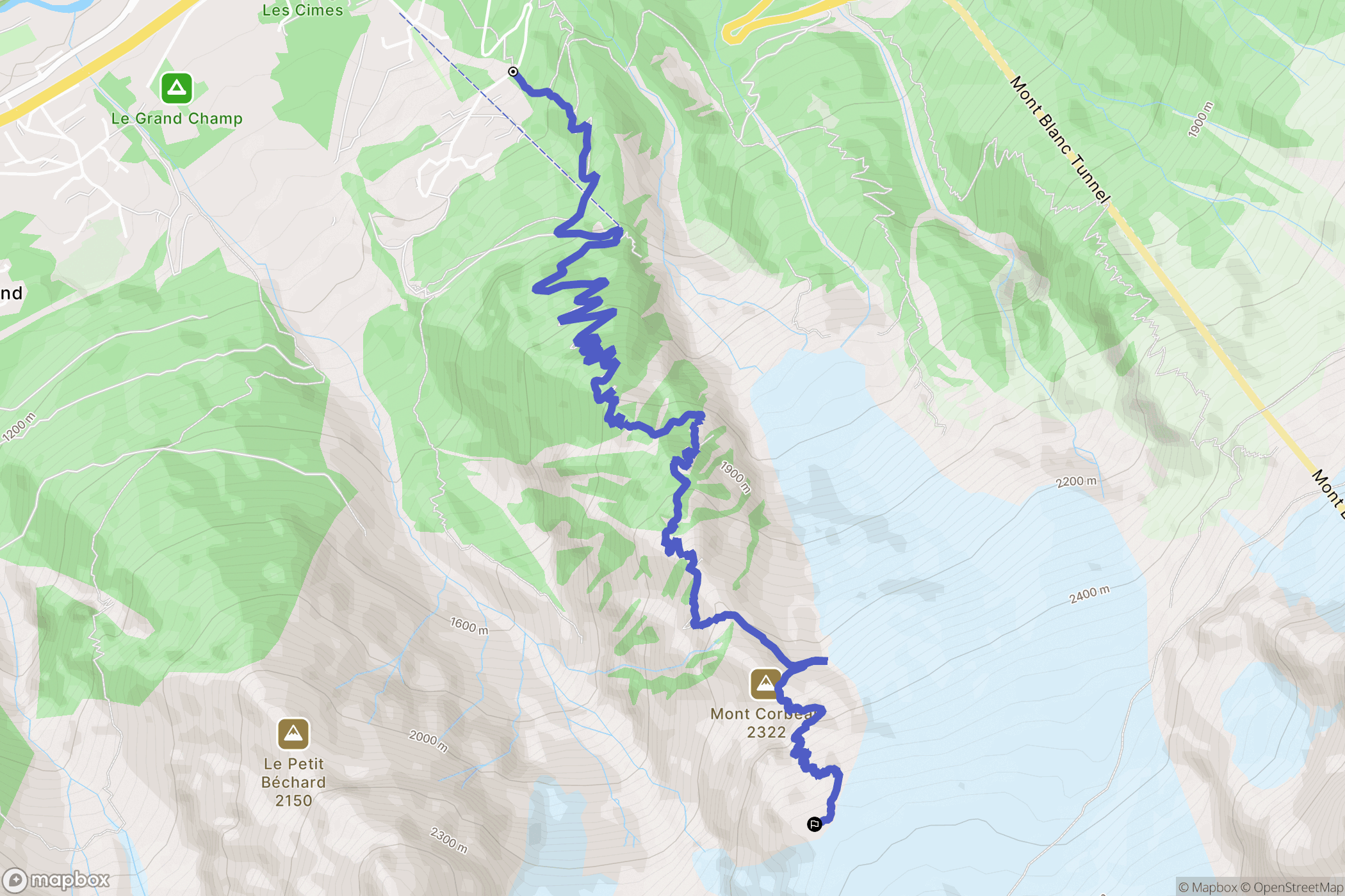 Chamonix-Mont-Blanc : carte du parcours de randonnée - France