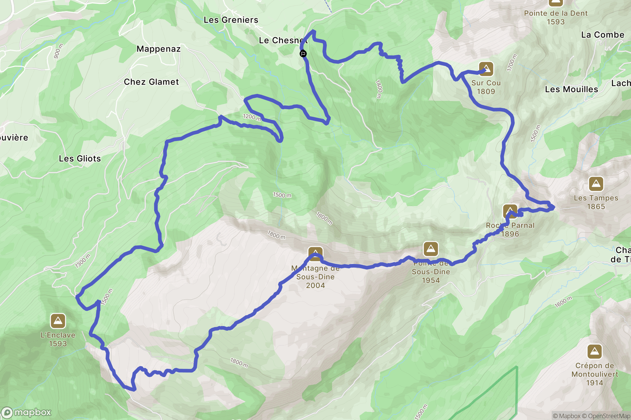 Le Chesnet, Saint-Sixt : carte du parcours de randonnée - France
