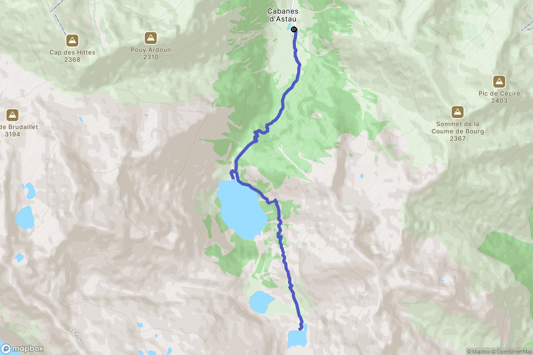 Les Granges d'Astau, Oô : carte du parcours de randonnée - France