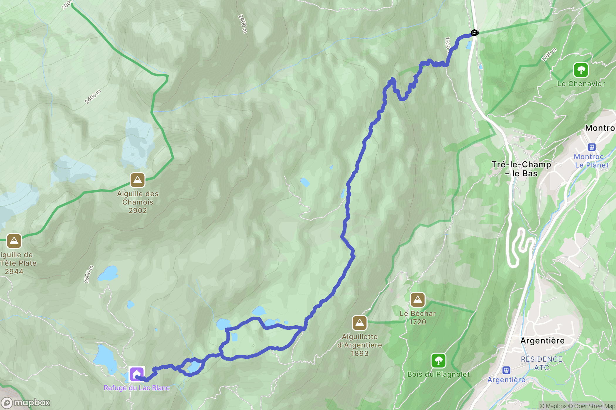 Tré-le-Champ-le-Haut, Chamonix-Mont-Blanc : carte du parcours de randonnée - France