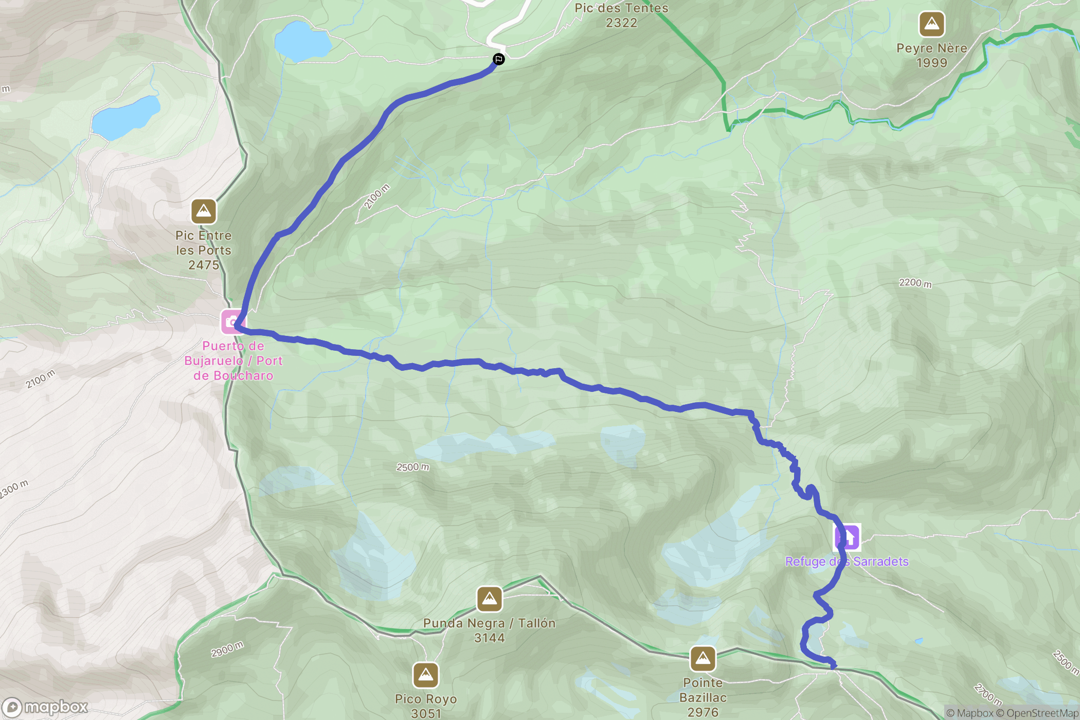 Col des Tentes, Gavarnie : carte du parcours de randonnée - France