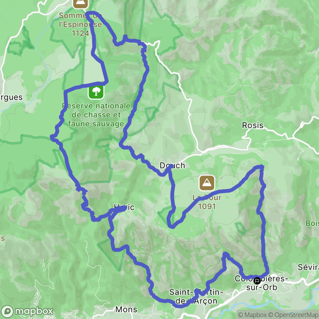 Colombières-sur-Orb : carte du parcours de randonnée - France