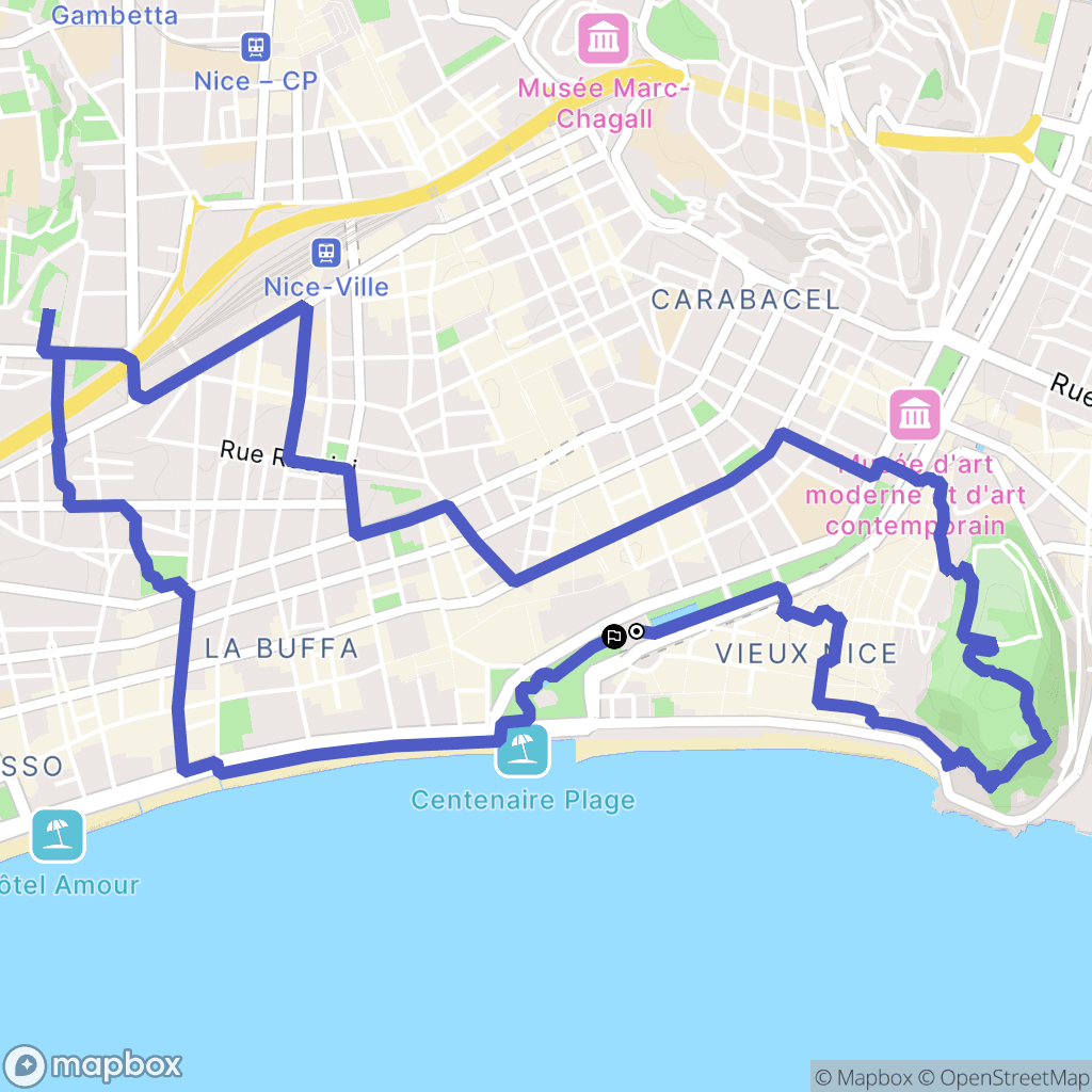 Nice : carte du parcours de randonnée - France