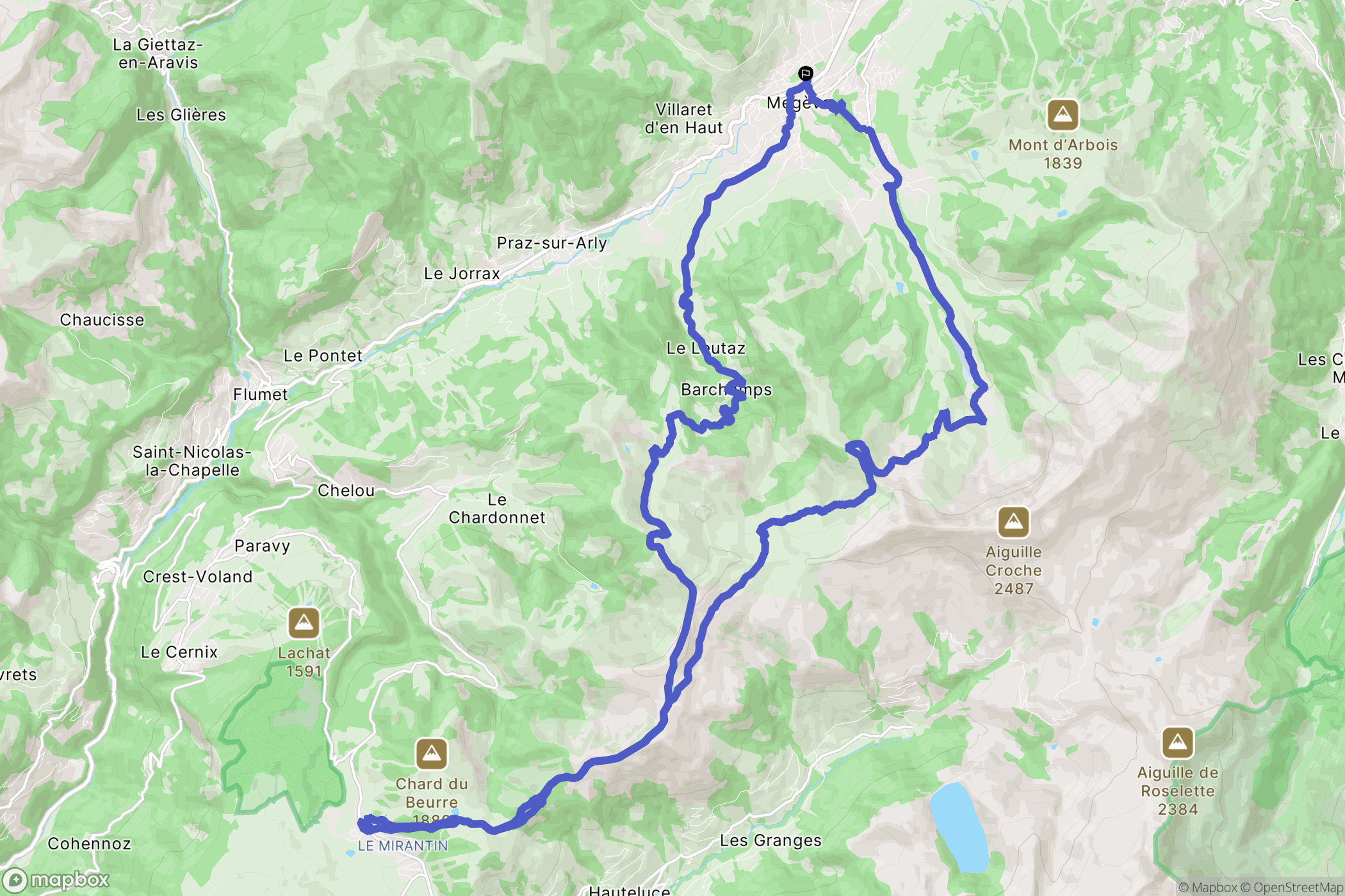 Megève : carte du parcours de randonnée - France