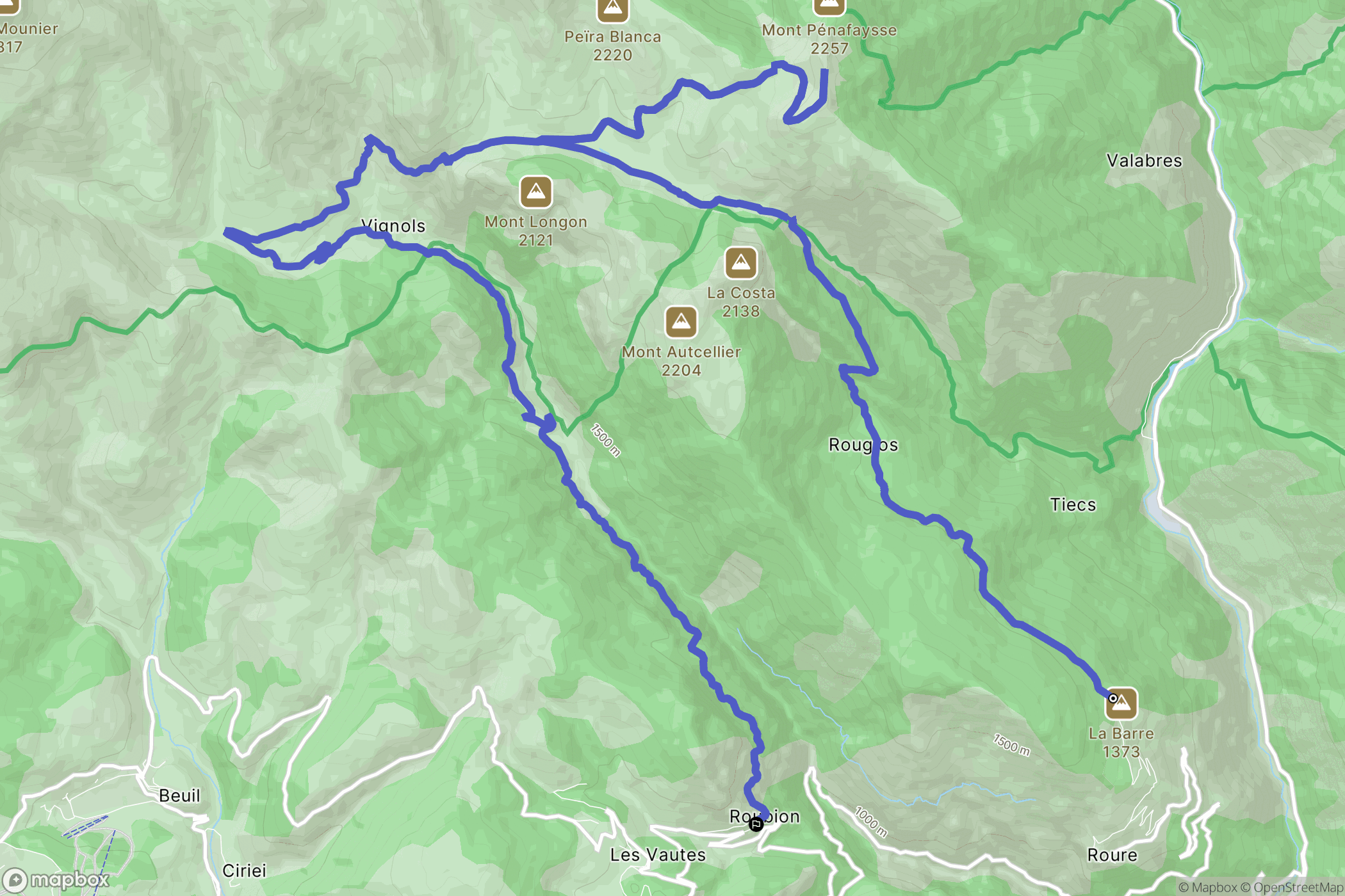 Roure : carte du parcours de randonnée - France