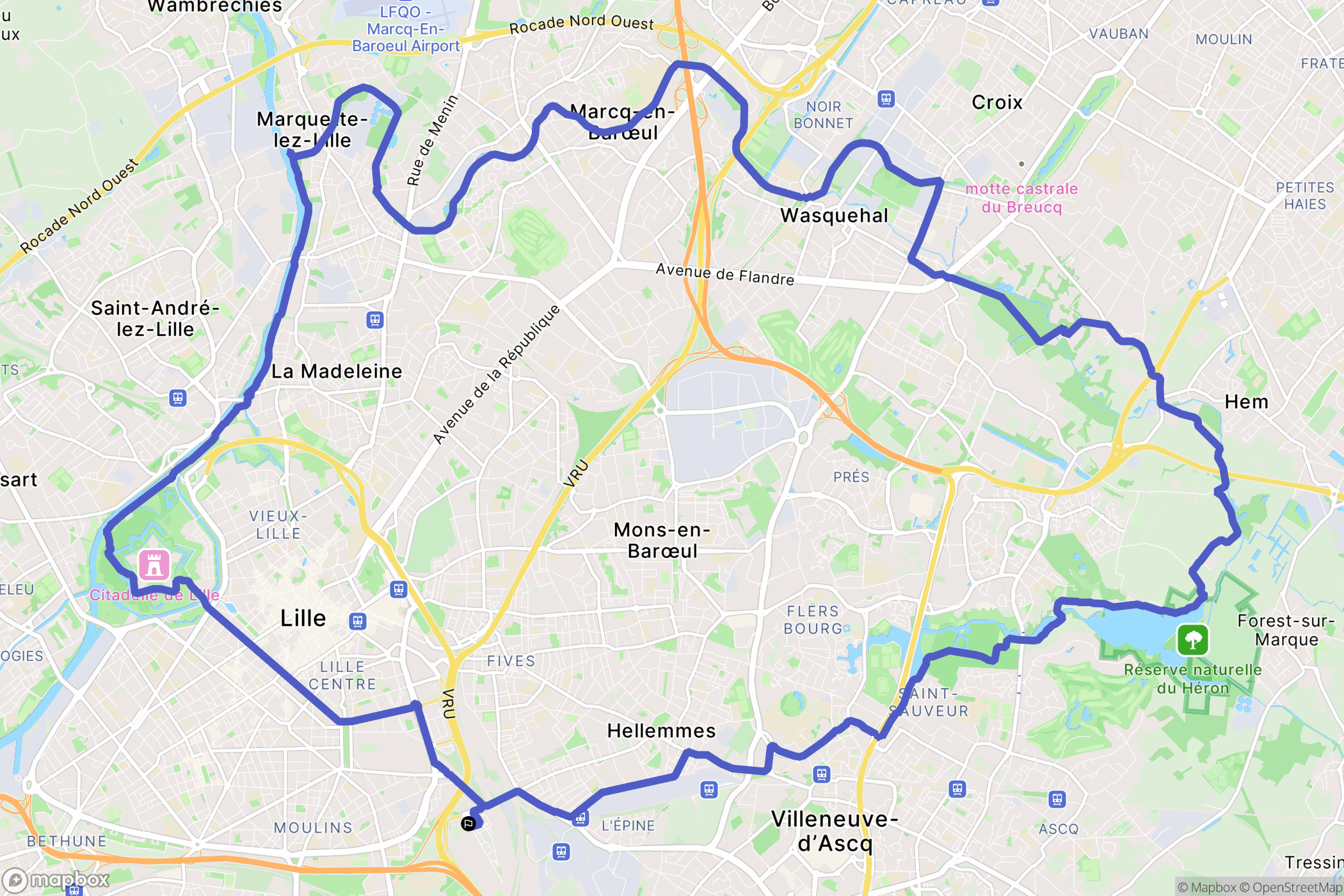 Lille : carte du parcours de randonnée - France