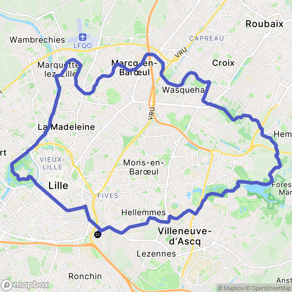 Lille : carte du parcours de randonnée - France