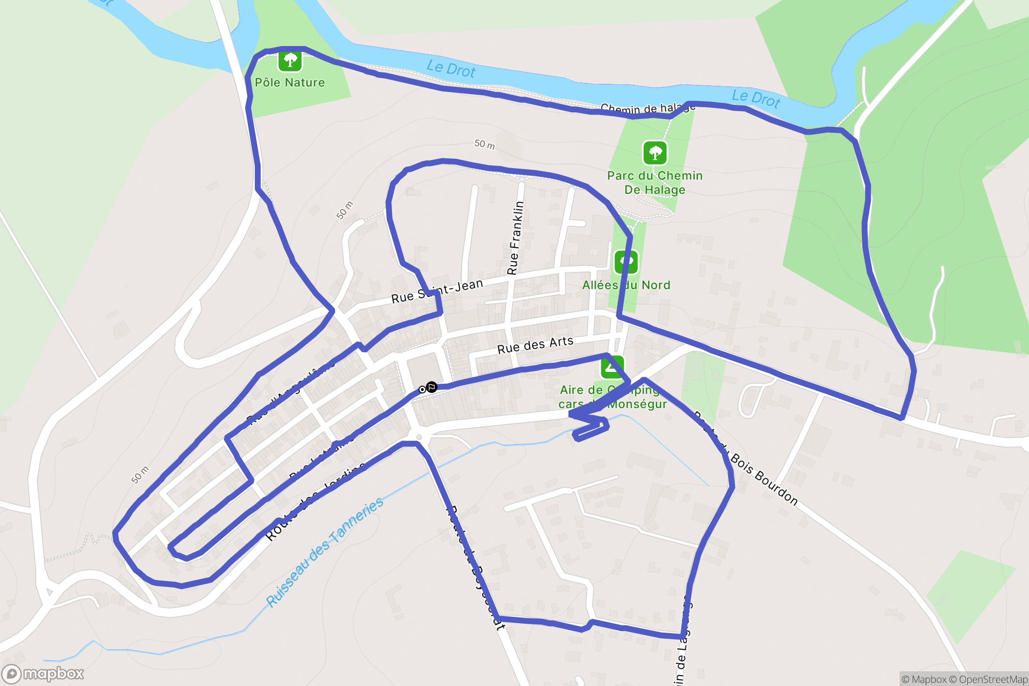 Monségur : carte du parcours de randonnée - France