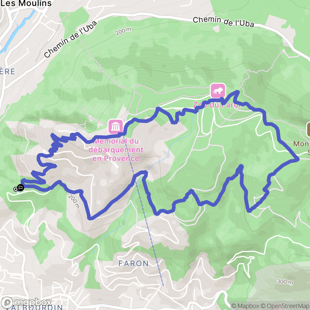 Toulon : carte du parcours de randonnée - France