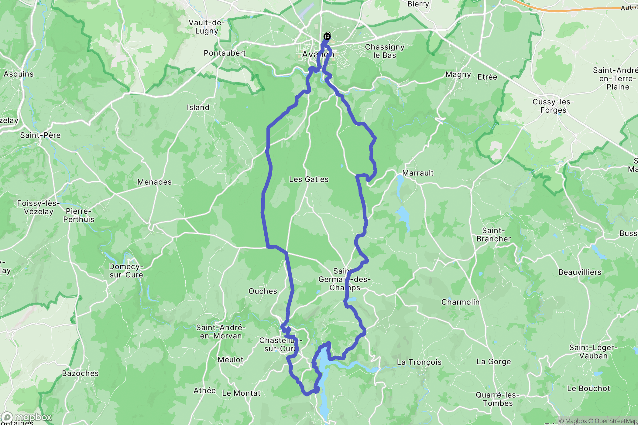 Avallon : carte du parcours de randonnée - France