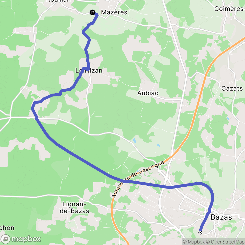 BAZAS : carte du parcours de randonnée - France