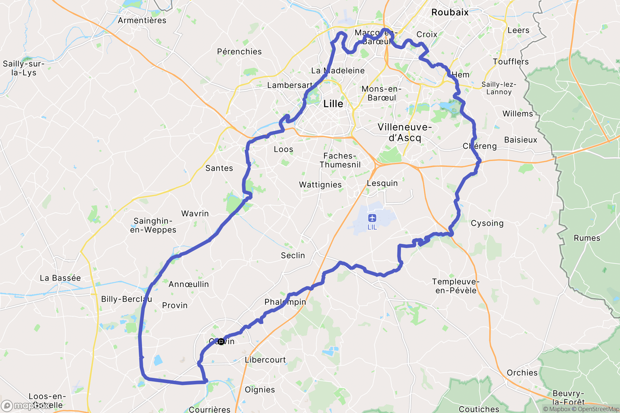 Carvin : carte du parcours de randonnée - France