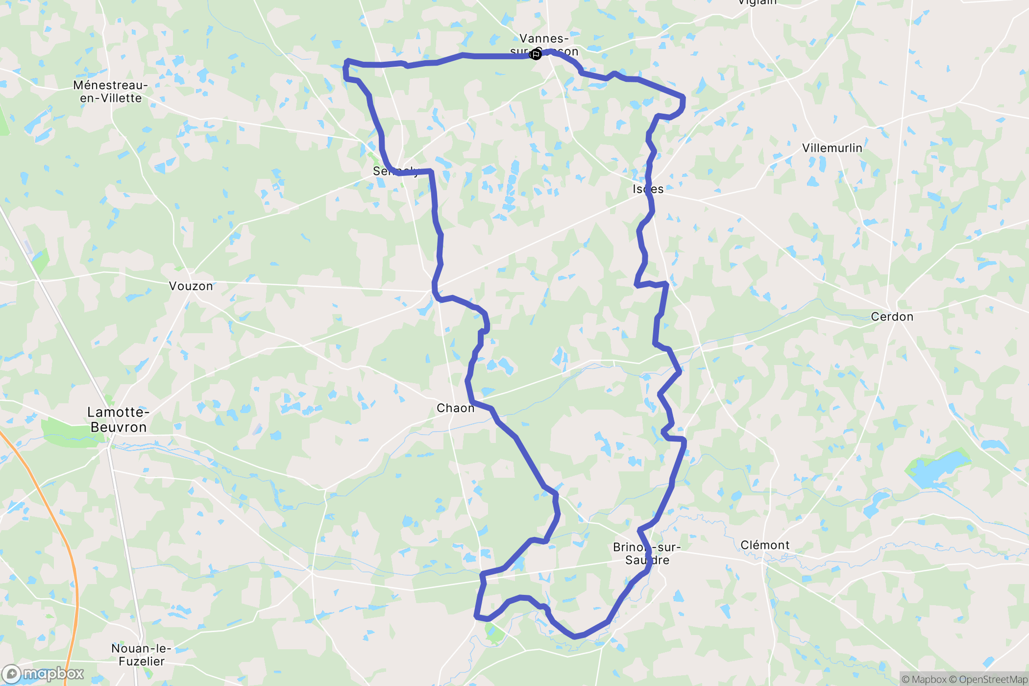Vannes-sur-Cosson : carte du parcours de randonnée - France