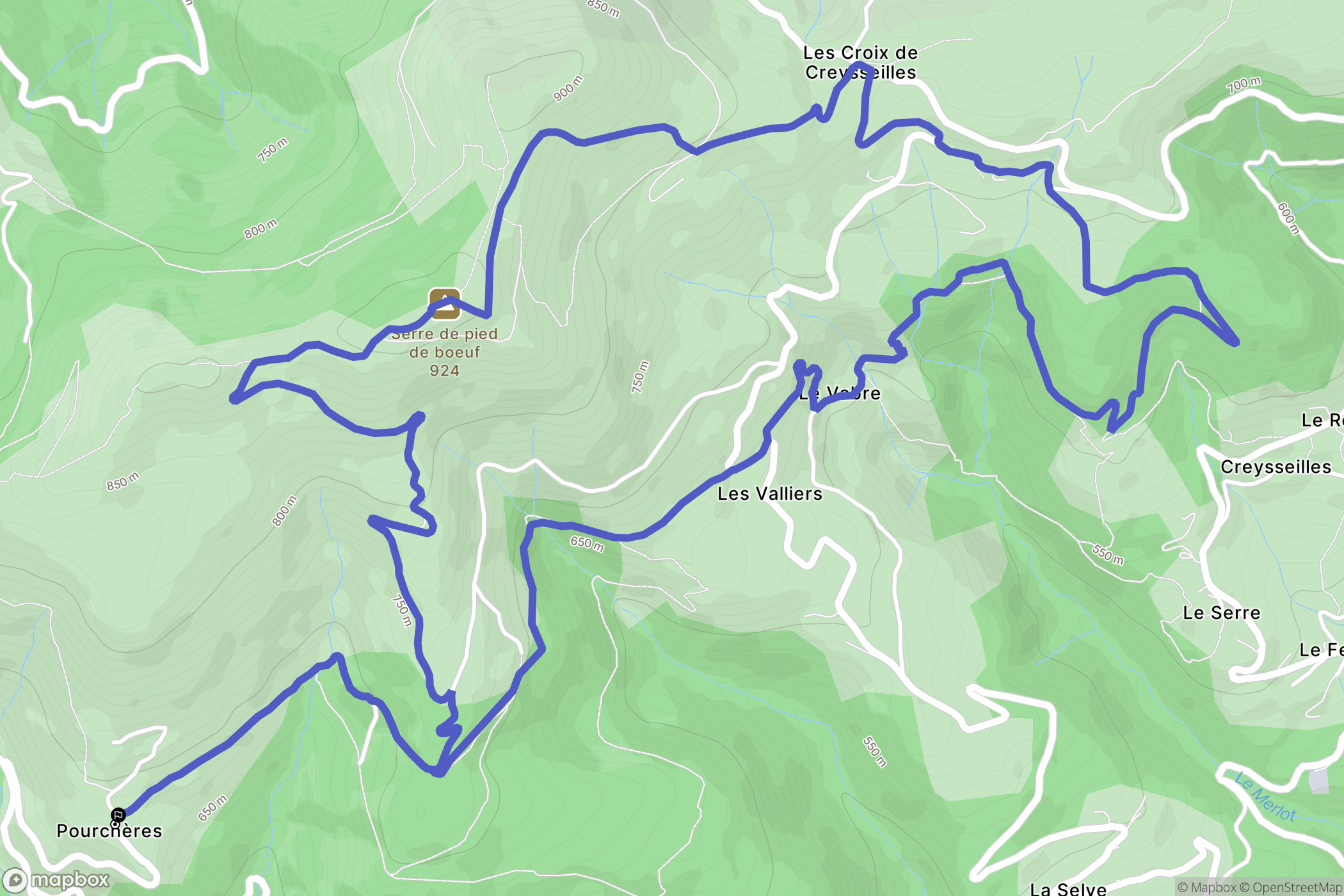 Pourchères : carte du parcours de randonnée - France