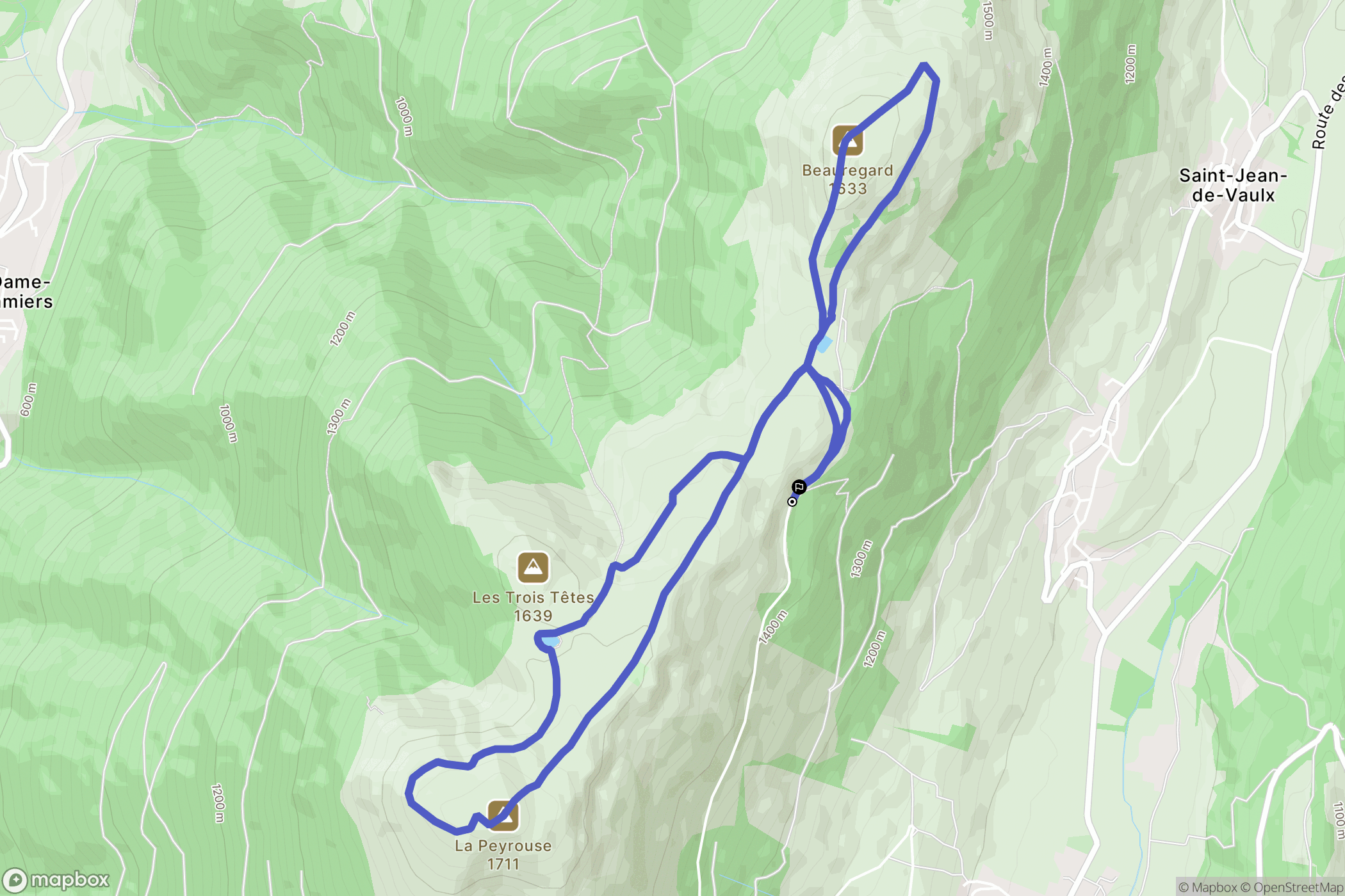 Chalet de l'As, Notre-Dame-de-Vaulx : carte du parcours de randonnée - France