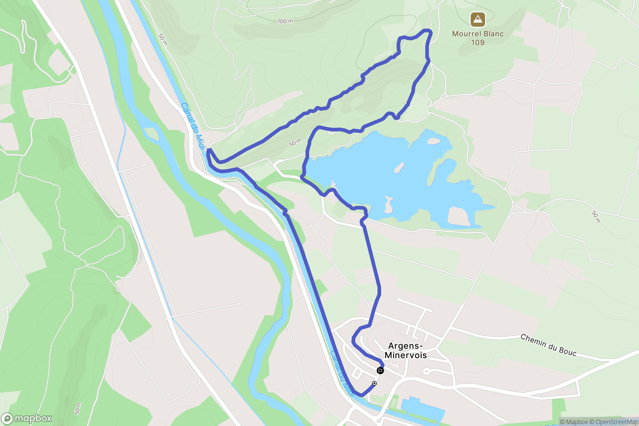 Argens-Minervois : carte du parcours de randonnée - France
