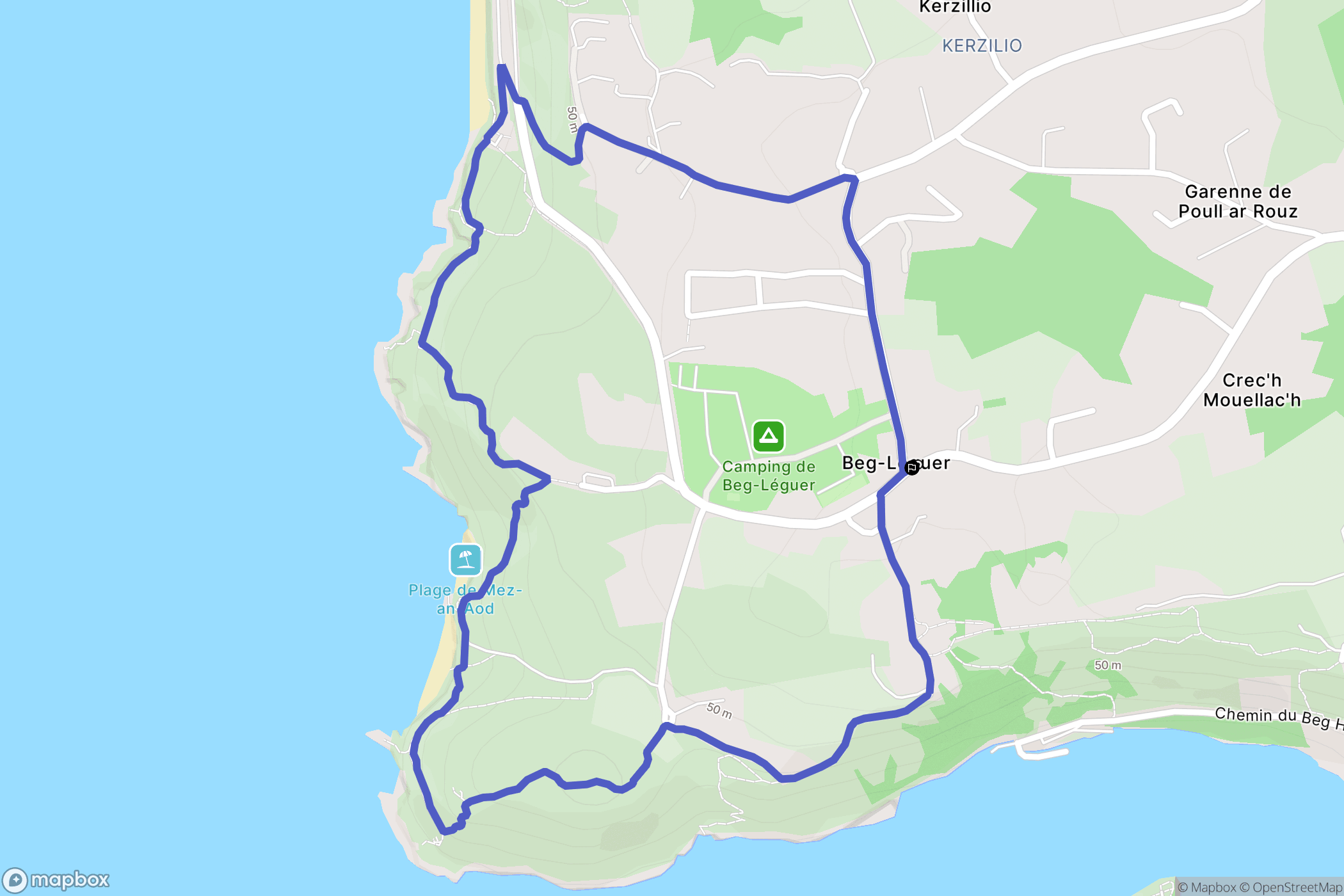 Lannion : carte du parcours de randonnée - France