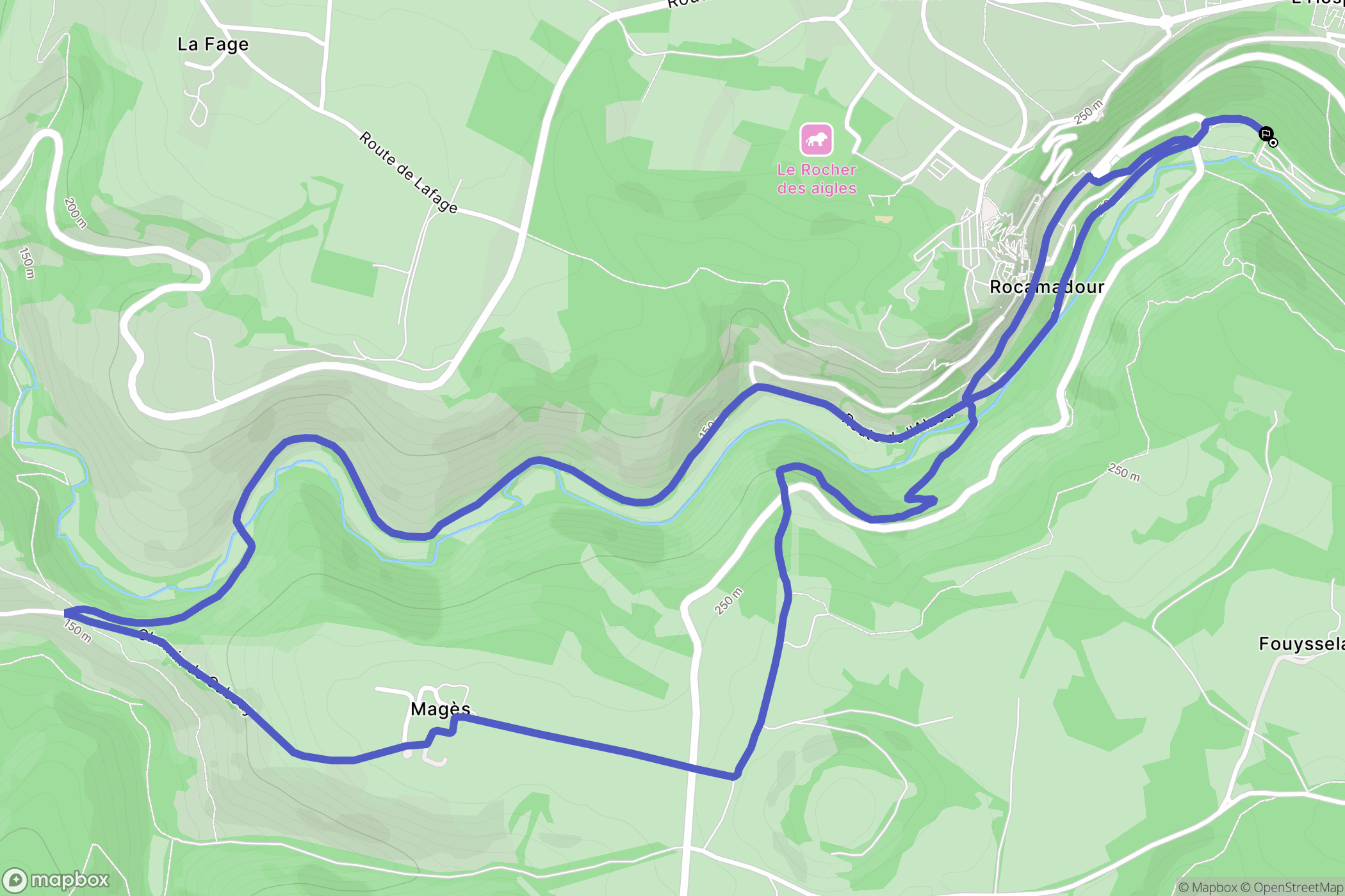 Rocamadour : carte du parcours de randonnée - France