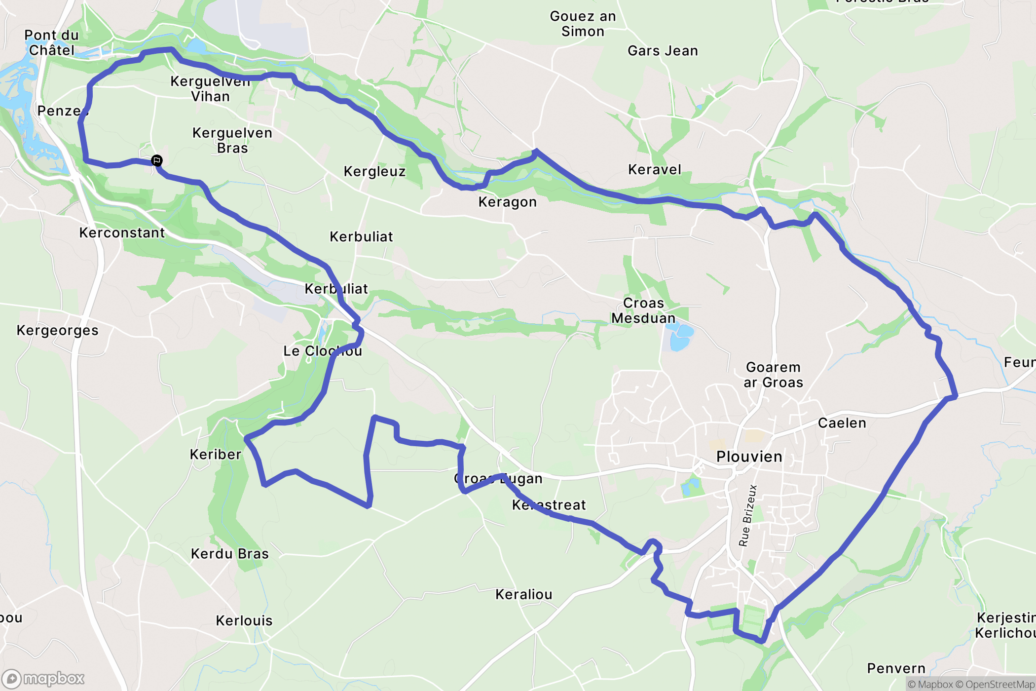 Plouvien : carte du parcours de randonnée - France