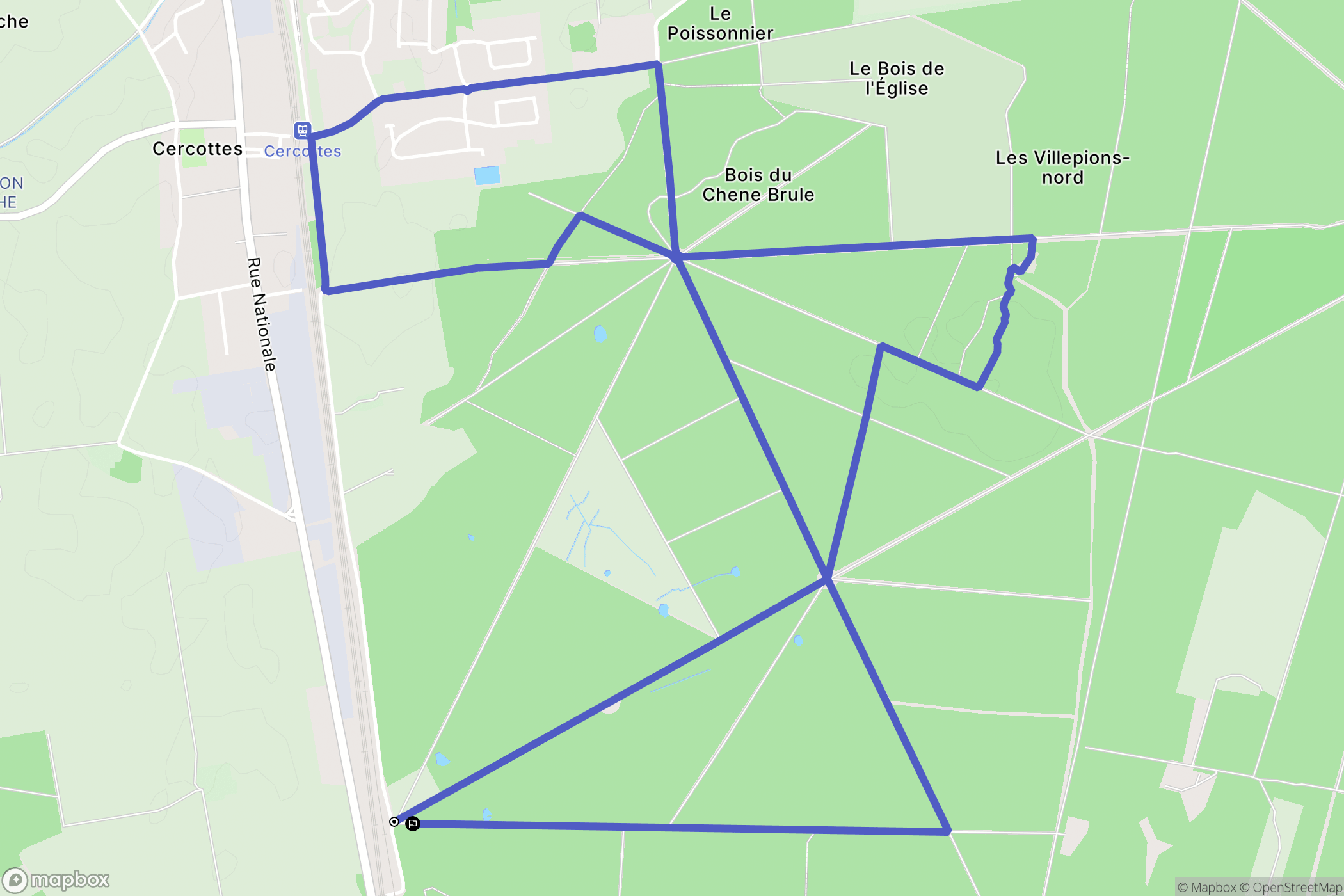 Cercottes : carte du parcours de randonnée - France