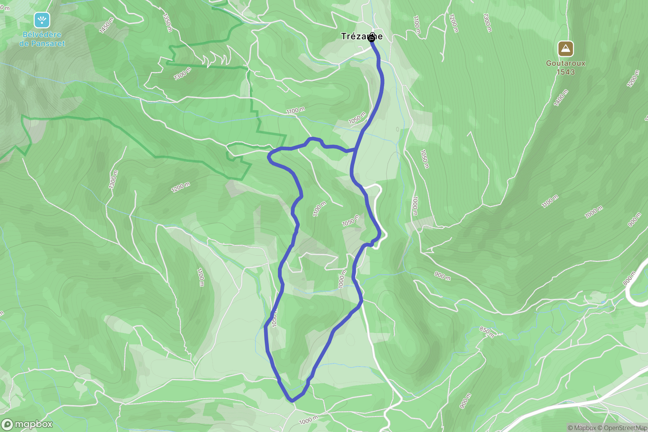 Trézanne : carte du parcours de randonnée - France
