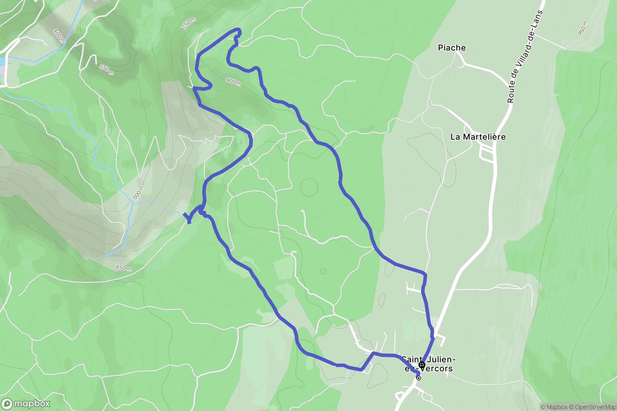 Saint-Julien-en-Vercors : carte du parcours de randonnée - France